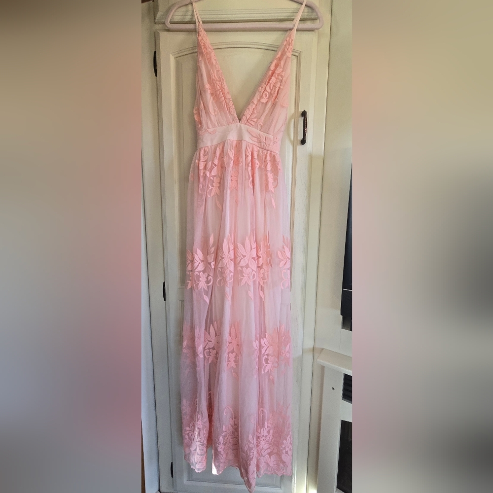 Embroidered Plunging V Neck Maxi Dress